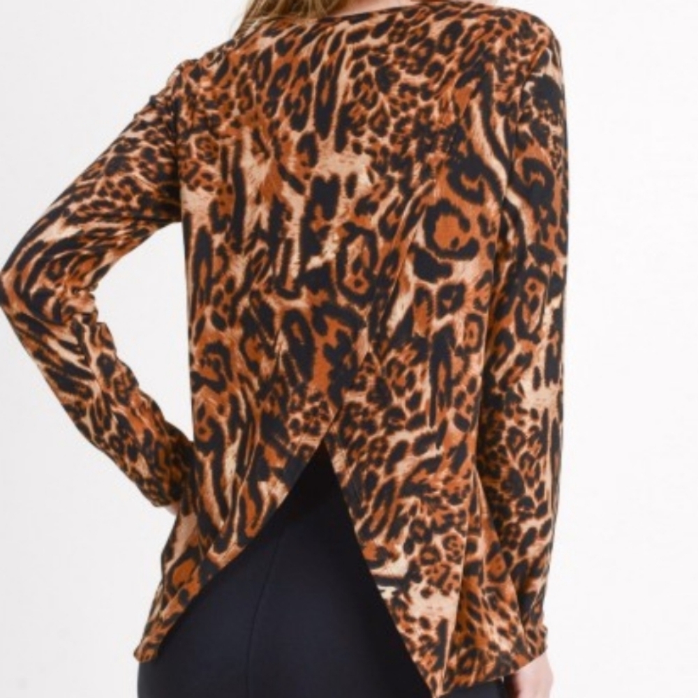 **LAST ONE** Long Sleeve Leopard Print Surplice Shirt - Picture 1 of 3